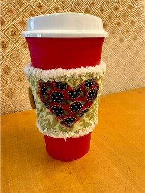 Handmade Fabric Heart Sleeve/Cozy